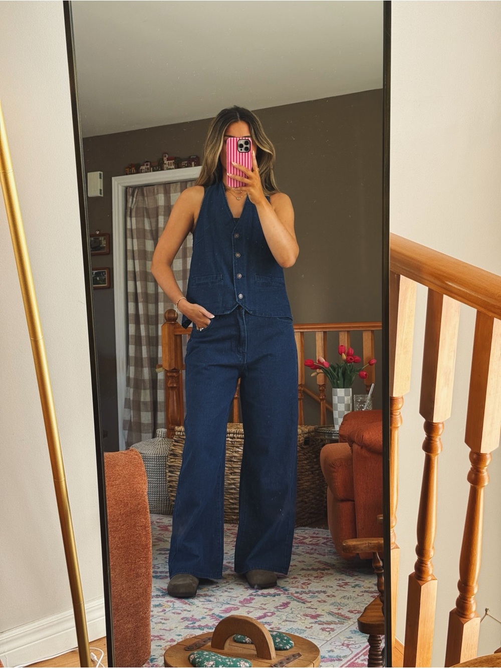Amazon Dark Blue Wide-Leg Jeans with Matching Vest